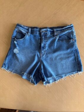Signature by Levi Strauss Medium Blue Distressed Denim Cutoff Shorts